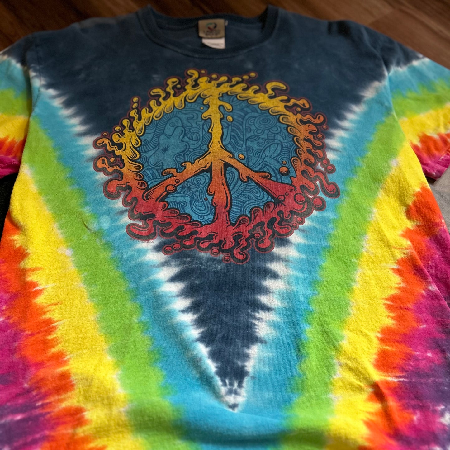 Liquid Blue Tie Dye Peace Sign Shirt - L